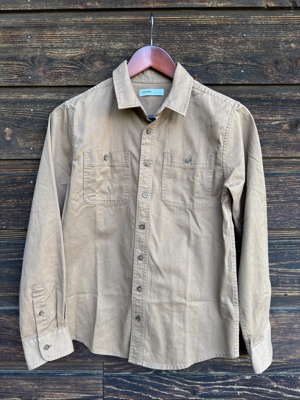Sonoma Men's Tan Button-Down Casual Shirt